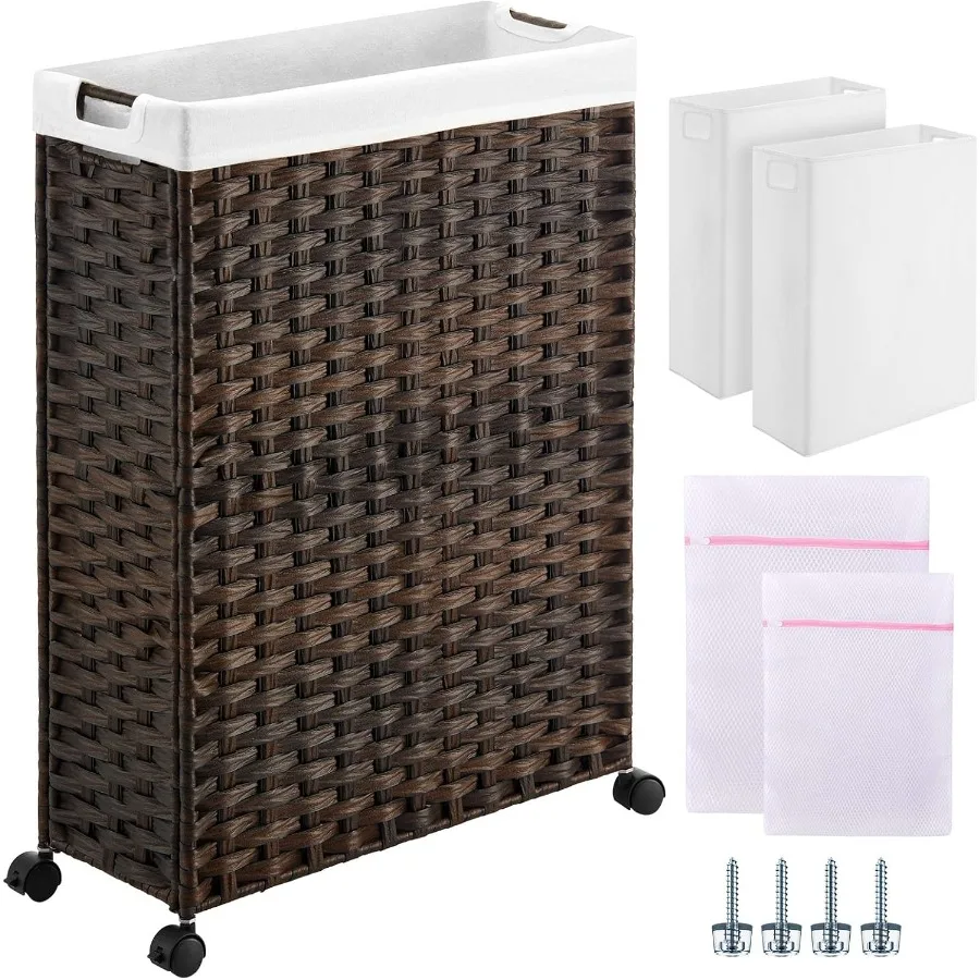 

Slim Laundry Hamper with Wheels and 17.4 Gallon Capacity 66L for Bedroom Laundry Room or Bathroom Includes 2 Removable Liner Ba