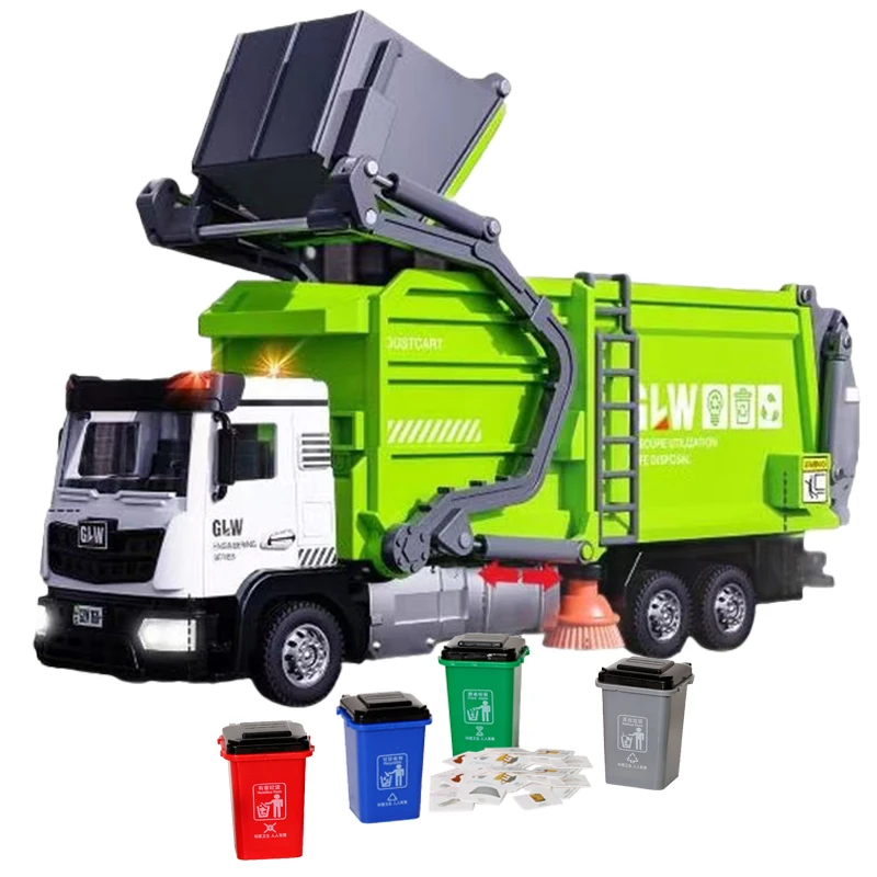 

1:40 Sanitation Garbage Truck Water Tanker Cleaning Sweeper Boys Diecast Car Light Sound Vehicle Educational Toys For Children