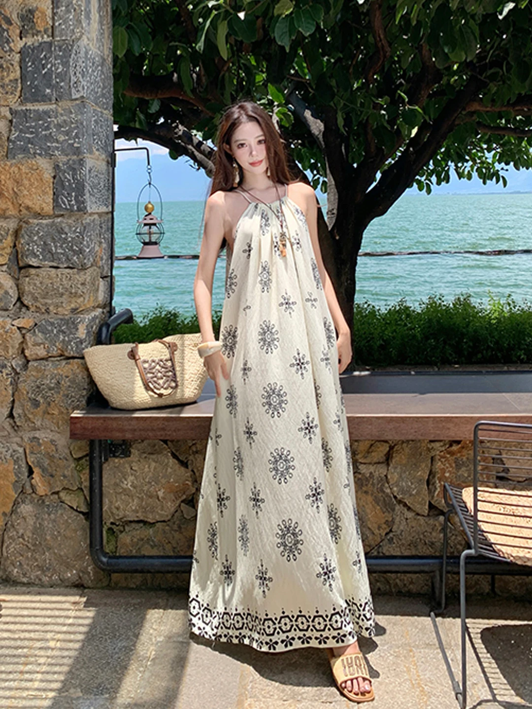 Beach Vaion Correa suelta Estampado floral Dr Mujer Verano Falda para la playa n Étnico Sle Dres Casual Algodón Tela suave