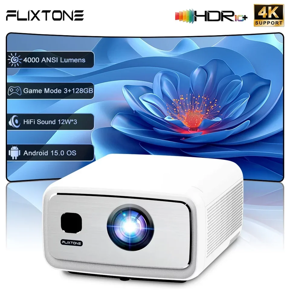 4000 ANSI Lumens High Brightness Full HD 4K D10S LED LCD Mini Projector Portable Outdoor WiFi Android 15