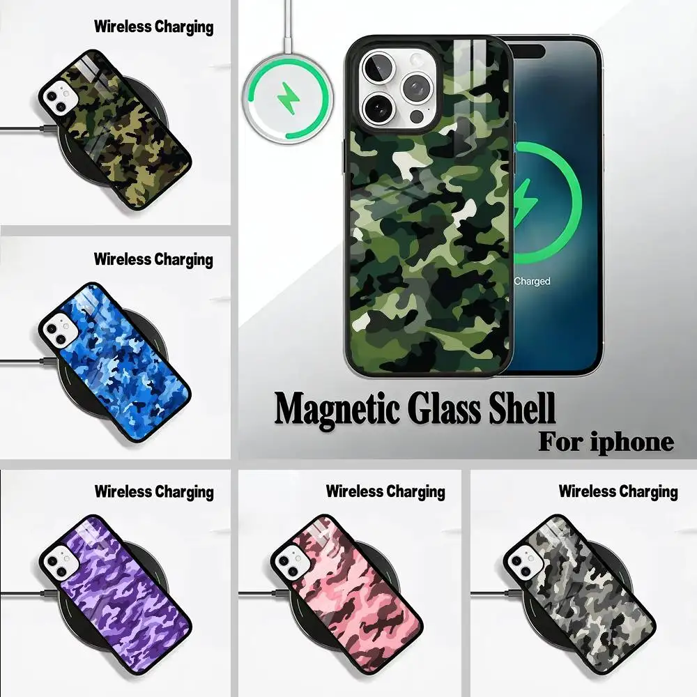 

F-Fashion C-Camouflage Pattern Phone Case For IPhone17 16 15 14 13 12 11 Pro Max 16/15/14Plus Wireless Charger Cover Funda