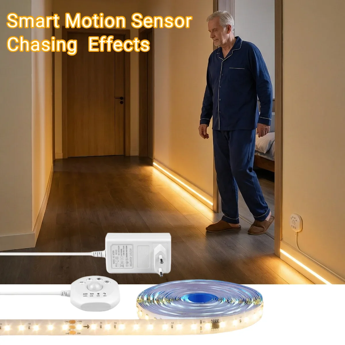 DC24V Smart Dynamic Trailing Effects Motion Sensor LED Light Strip With 10-100% Brightness Ideal for Corridor Hallway Stairs