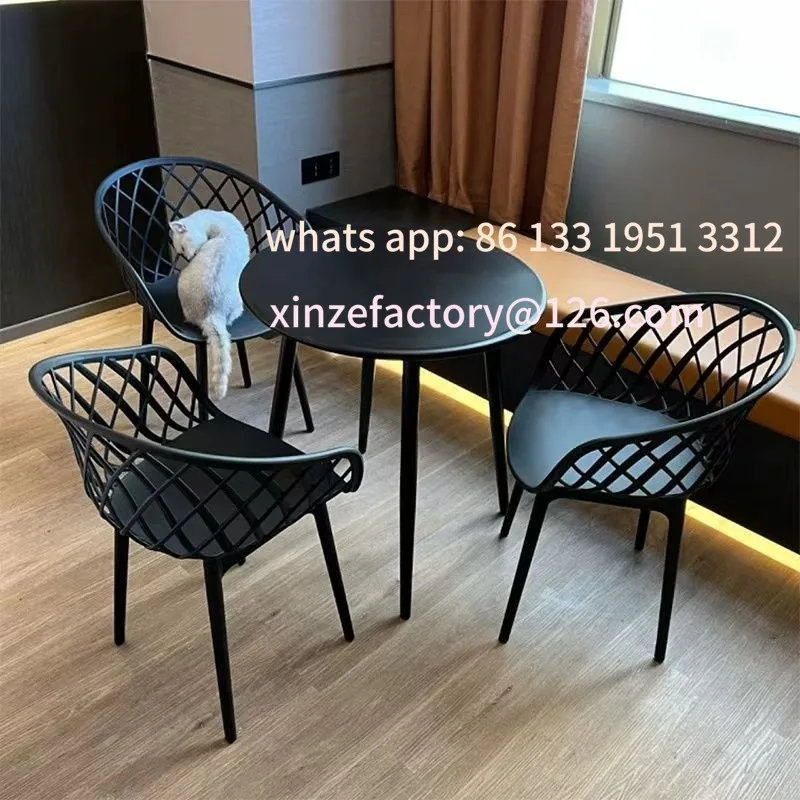 طاولة مستديرة صغيرة من الفولاذ الكربوني بسيطة قابلة للتخصيص وكرسي، طاولة تفاوض ترفيهية للشرفة، منطقة جلوس في الهواء الطلق #3