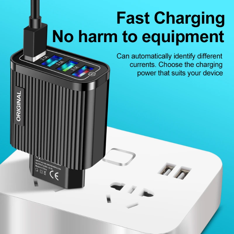 5V3.1A USB Charger Multiple USB Fast Charging 4 Ports Quick Charge QC4.0 Travel Smart Phone Adapter EU US Plug For iPhone Xiaomi