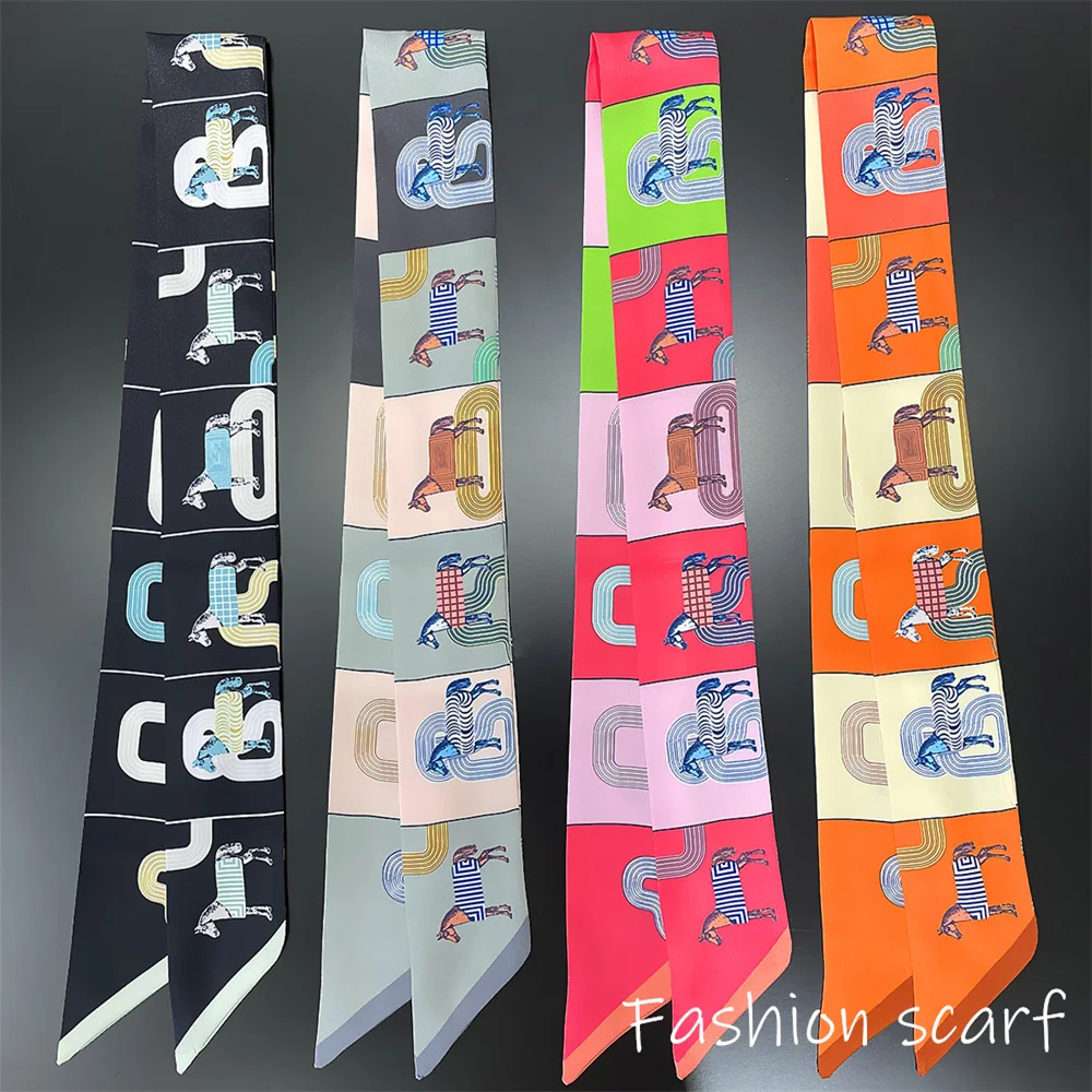 

4PC French New Plaid War Horse Women Decorative Streamer Tied Bag Ribbon Headband Small Scarf Headscarf Silk Scarf Wholesale