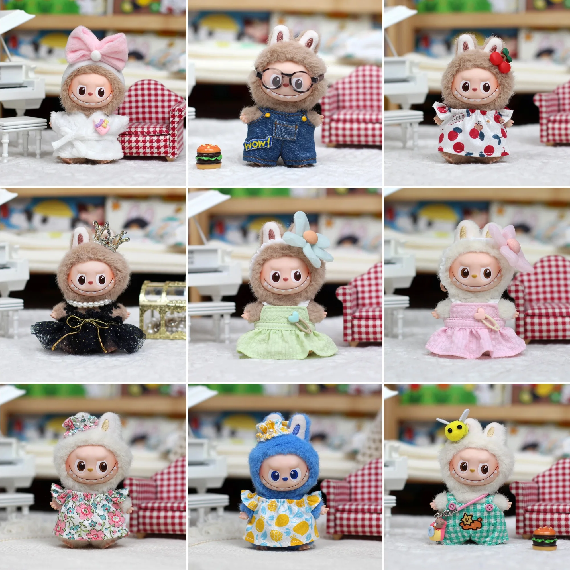 

10cm Mini Labubu 4.0 Doll Clothes Dress Wedding Gown Swimsuit Bathrobe Suspender Pants Halloween Pumpkin Outfit for Mini Labubu