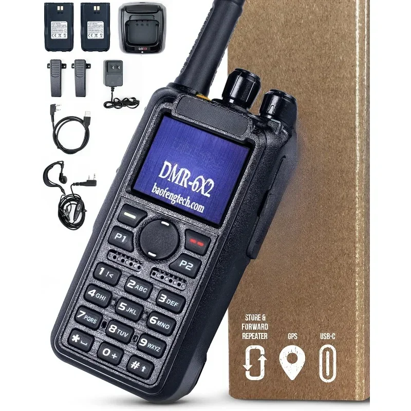 

DMR-6X2 DMR & Analog Dual Band Two-Way Radio (USB-C Battery) – 7W VHF/UHF (136-174MHz & 400-480MHz, Encryption