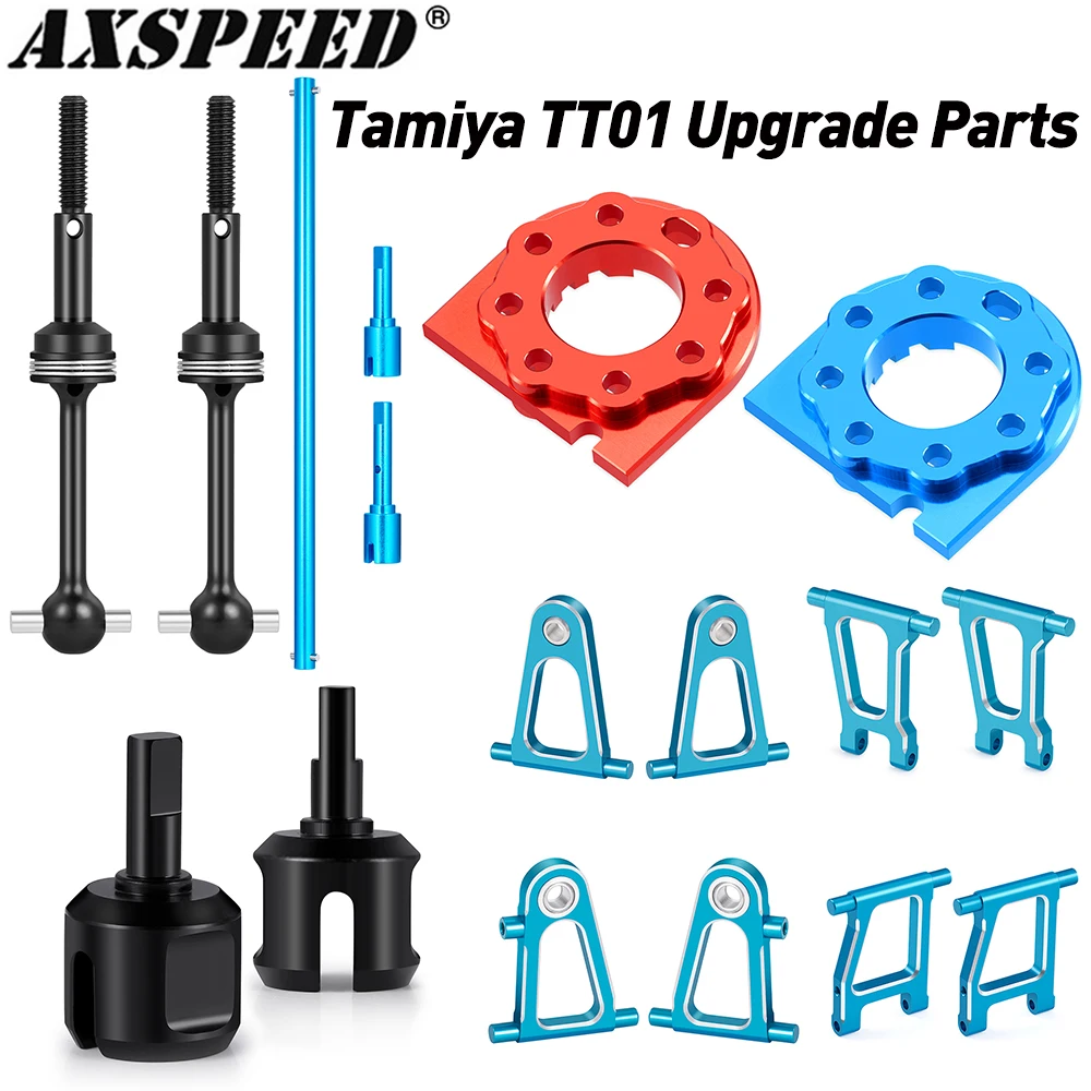 AXSPEED Alu Alloy Tamiya TT01 Full Set Drive Shaft CVD Diff Cup Motor Mount Front Rear Upper Lower Arm for TT-01 1/10 Upgrades