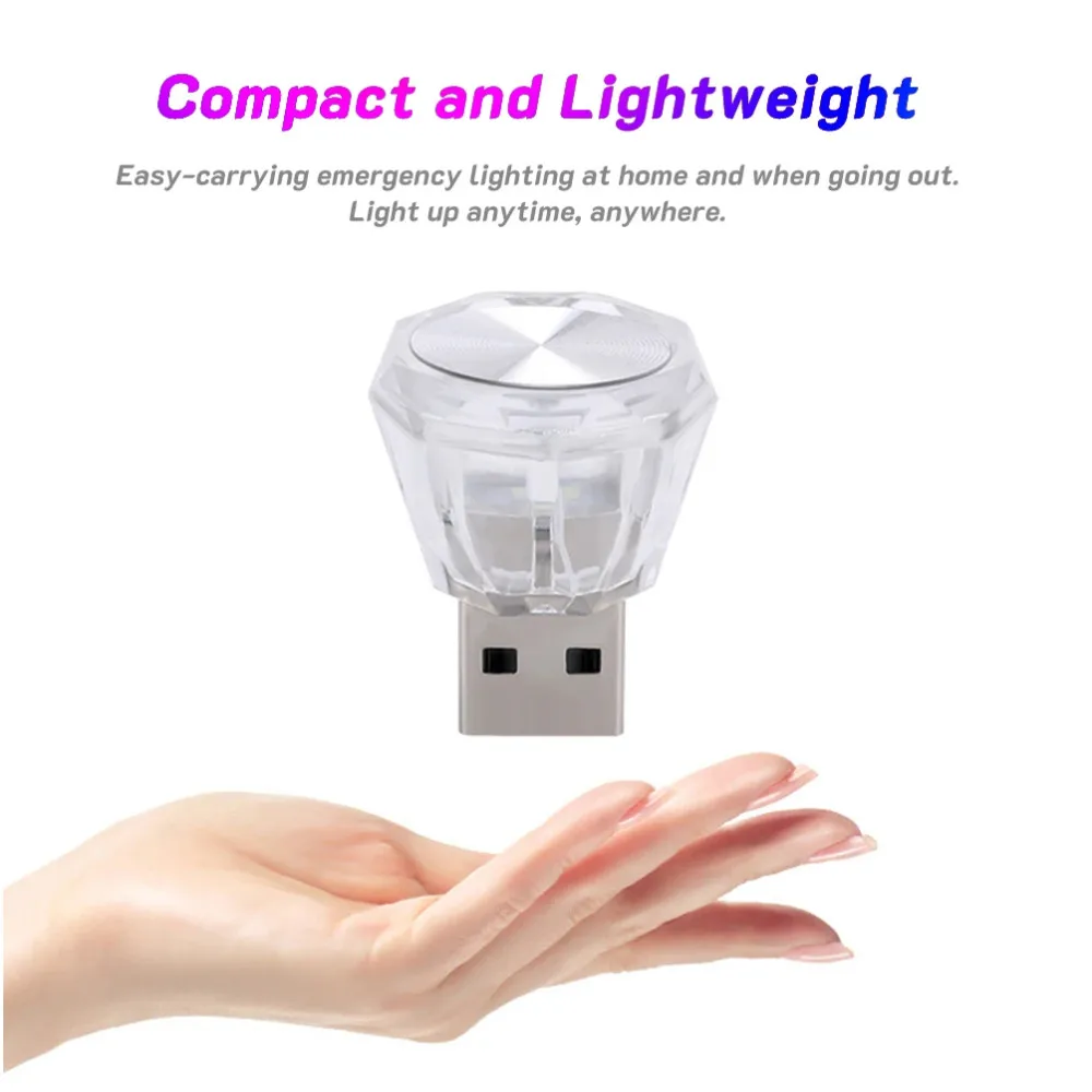 Mini lumière ambiante LED USB pour voiture, lampes décoratives pour environnement intérieur, PC automatique, ordinateur portable, Plug Play, escales