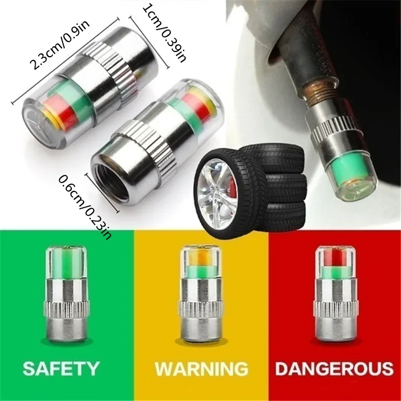 4pcs/Set Plastic core type car tire valve cap High precision tire pressure monitoring cap Air pressure detection warning