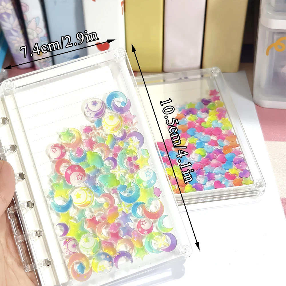 A7 Acrylic Binder Notebook Transparent And Visible Diy Heart/Flower/Star Creative Stationery Quicksand Loose Leaf Notebooks