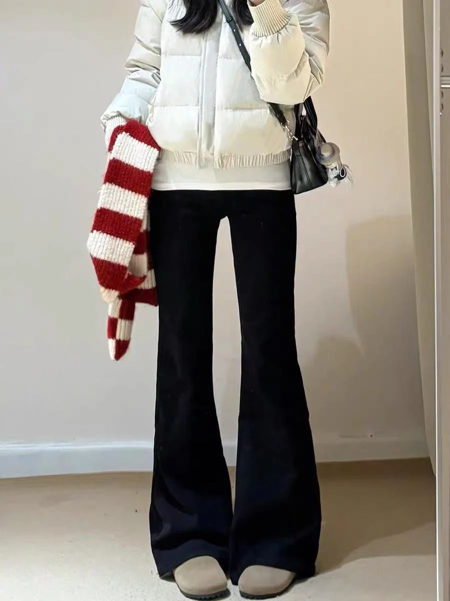 

Джинсы с высокой талией и расклешенными штанинами для женщин, осенне-зимние, больших размеров, эластичные, прямые, для фигуры типа «груша»