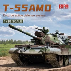 Rye field model RFM 1/35 assembling tank RM-5091 scale model kit T-55AMD equipment Drodz de active defense system movable track