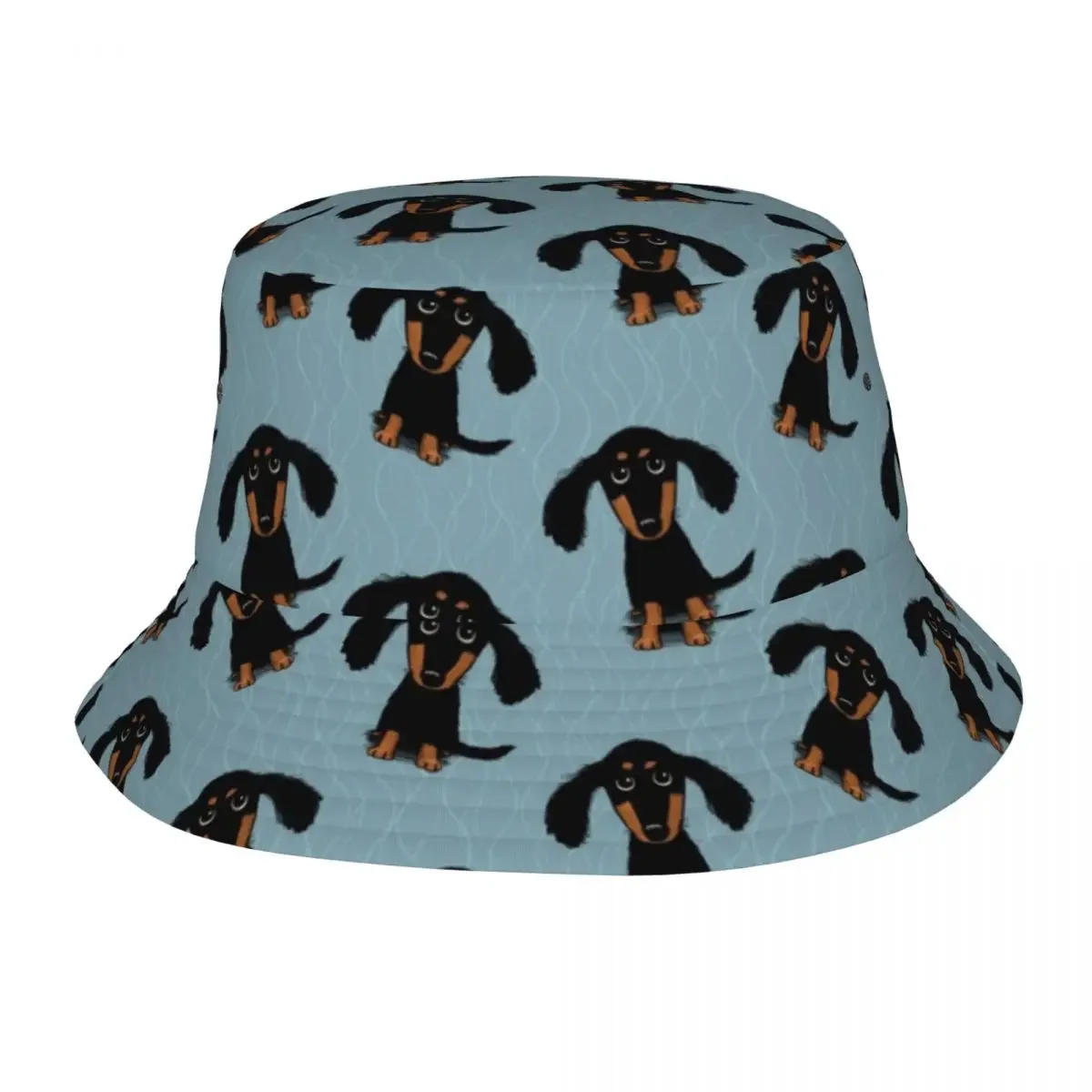 Longhaired Dachshund Puppy Dog Bob Hats for Unisex Beach Animal Sun Hat Street for Outdoor Sports Fisherman Hats Session Hats