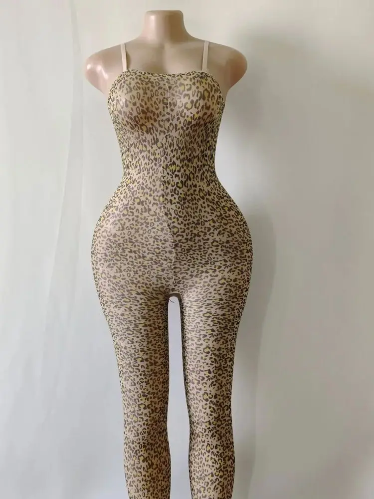 

Spaghetti Strap Leopard Prints Bodystocking Sleeveless Catsuit Bodysuit Tights Hot Sexy Leotard Conjoined Jumpsuit Lingerie Body