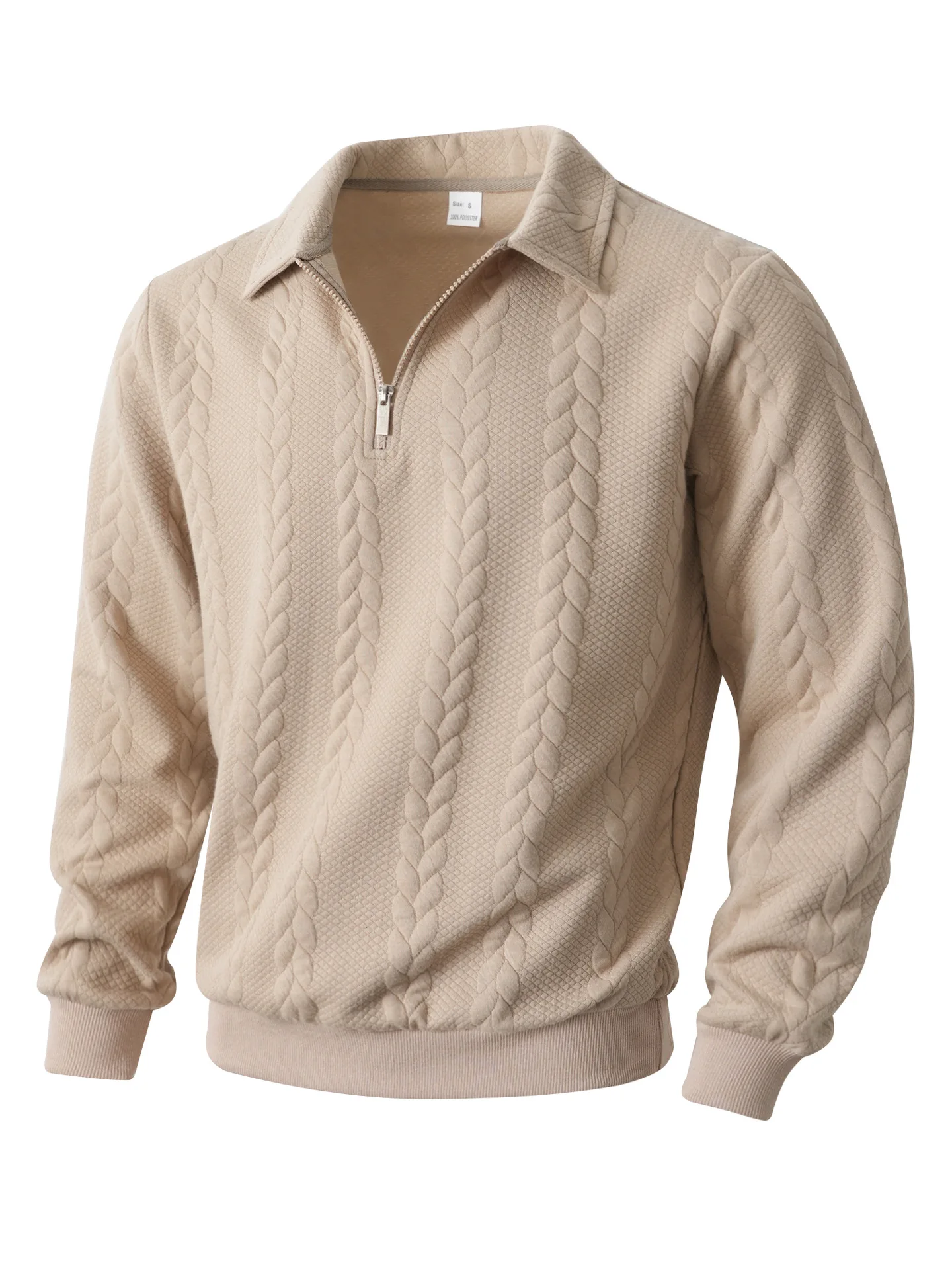 Mens Lapel Half Zip Sweatshirt Long Sleeve Cable Textured Pullover Relaxed Fit Tops For Daily Casual Autumn And Winter Dressing