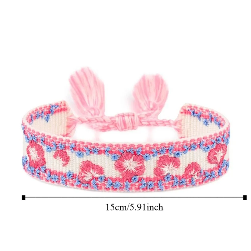 أساور زهرة ملونة مطرزة حبل قابل للتعديل أساور منسوجة فريدة ومحظوظة قابلة للتكديس بشرابة