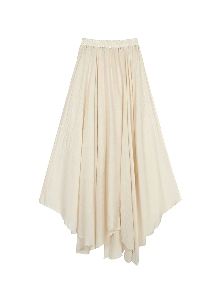 2026 Autumn New Irregular Linen Cotton Women High Waist A-line Maxi Skirt Unique Design Cold Tone Big Swing Long Skirts - view 5