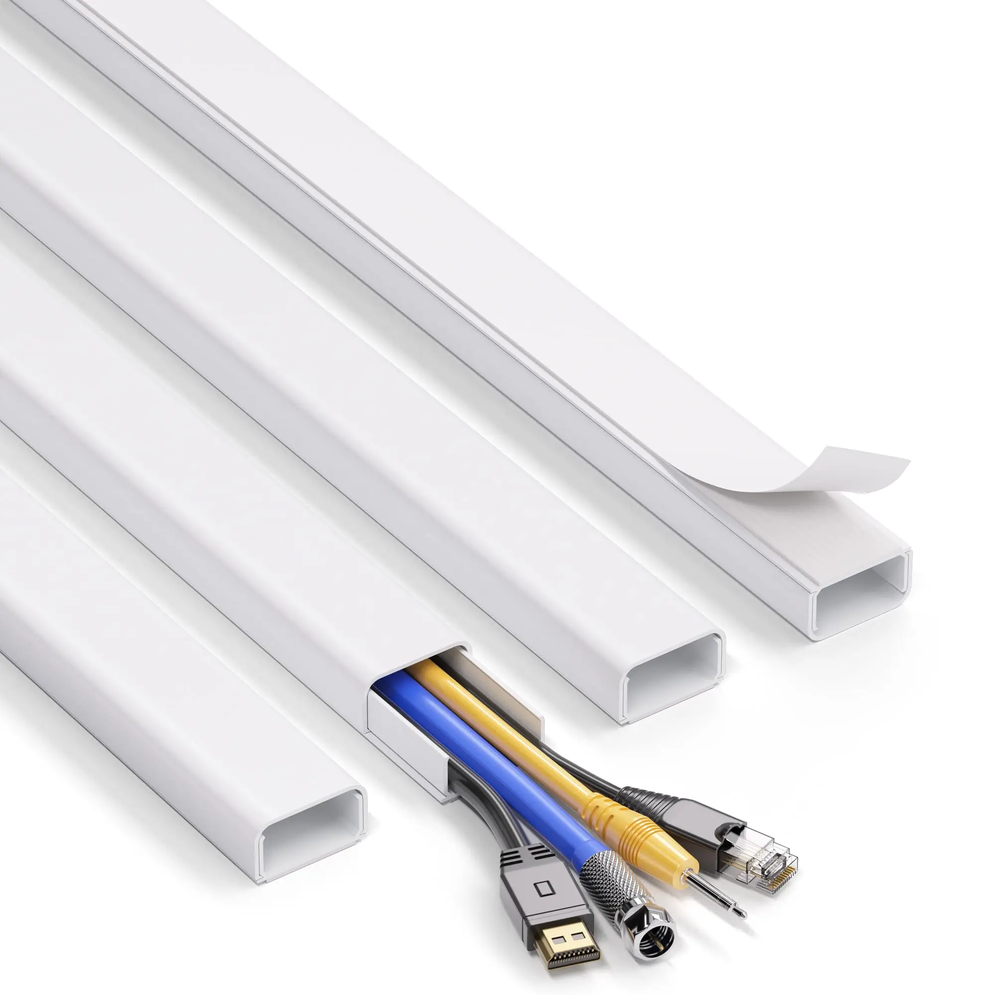 4 pcs Large Wire Hiders for TV on Wall for 3-4 Cords - 66in (4xL16.5in) PVC Cable Cover Kit with Pre-Applied Adhesive Tape