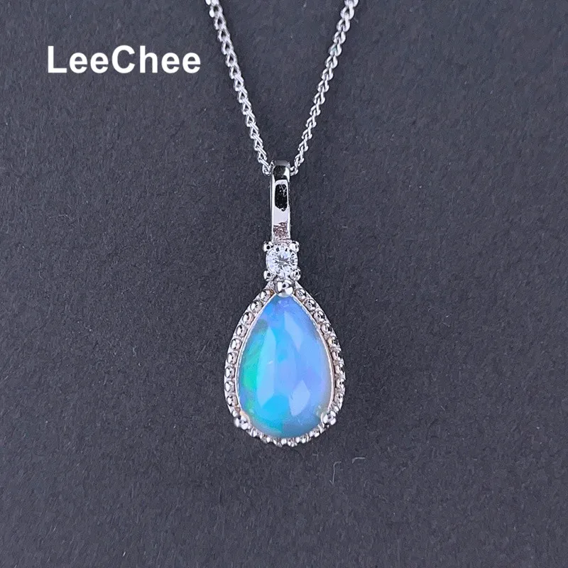 Natural Opal Pendant 6*9MM Water Drop Sharp Colorful Gemstone Fine Jewelry for Girl Party Gift Real 925 Sterling Silver Necklace