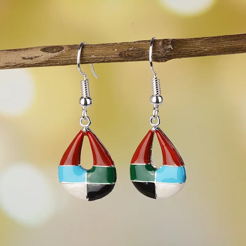 WomensVintage 925 Sterling Silver Plated Thai Silver Earrings Pear Shaped Colorful Drop Dangle Ear Jewelry Fashion Ear Ornaments