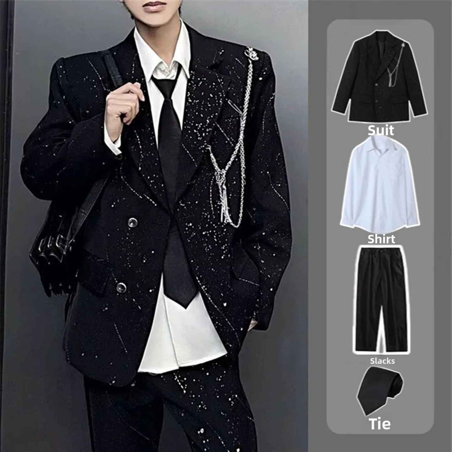 

Мужской повседневный костюм Bla Casual: пиджак свободного кроя с подплечниками и брюки, весна-осень, премиум-класс, полиэстер