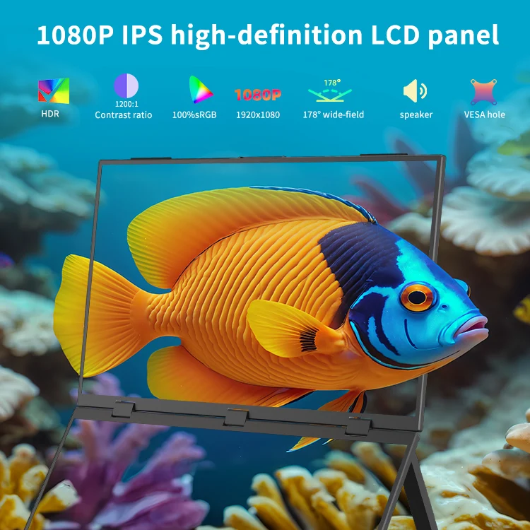 

2026unique HGFRTEE 18,5-дюймовый портативный дисплей с двойным экраном, складной экран 1080P Type-C HD-MI, двойной портативный для игр