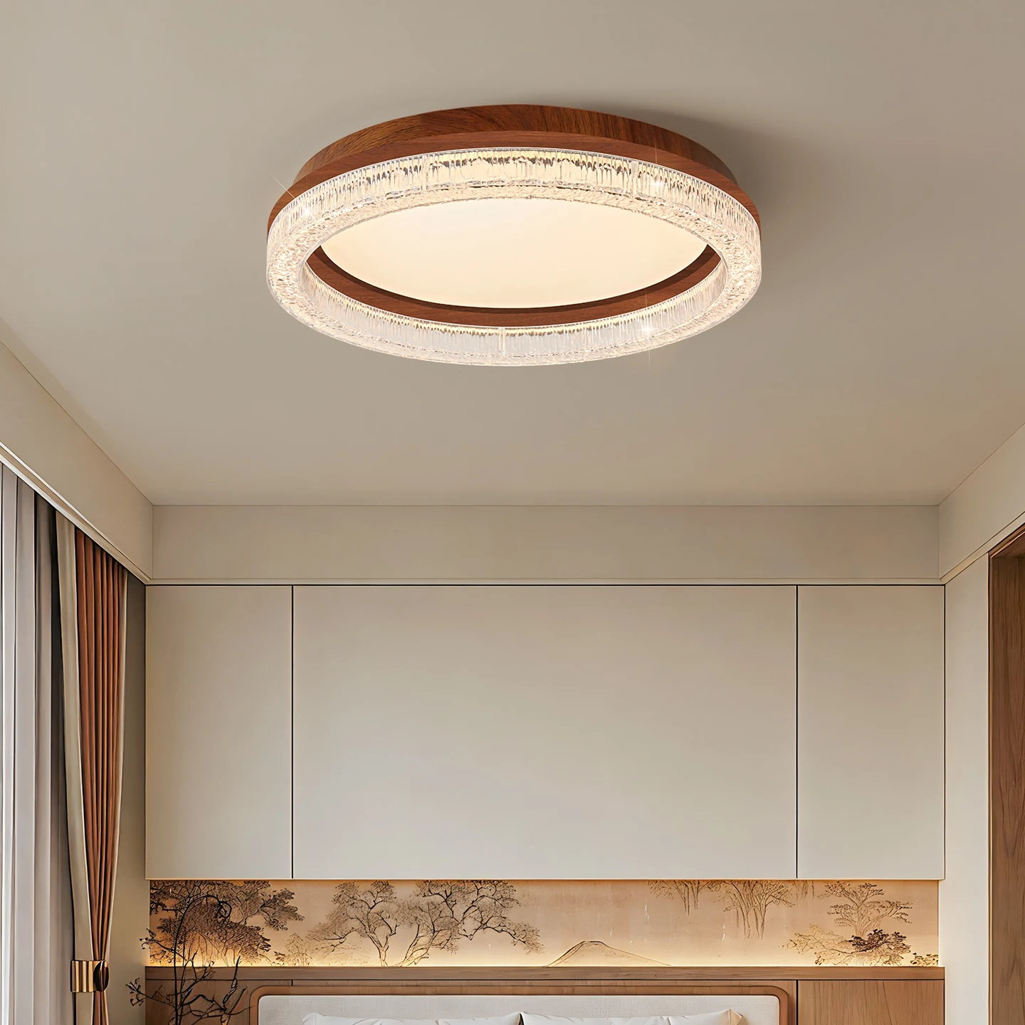 Plafonniers LED pour chambre à coucher en noyer, style italien de luxe haut de gamme, luminaire créatif pour chambre à coucher, protection oculaire, design « Glacier »