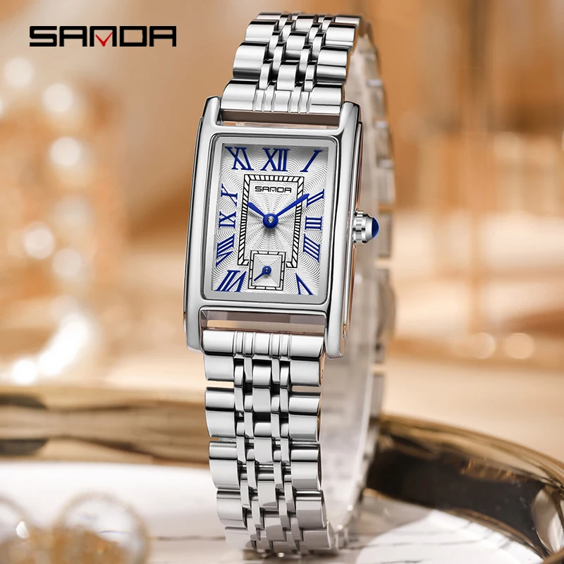 SANDA 1116 New Fashion 2024 Elegant Design Rectangle Dial Water Resistant Quartz Movement Business Women Analog Wrist Watch