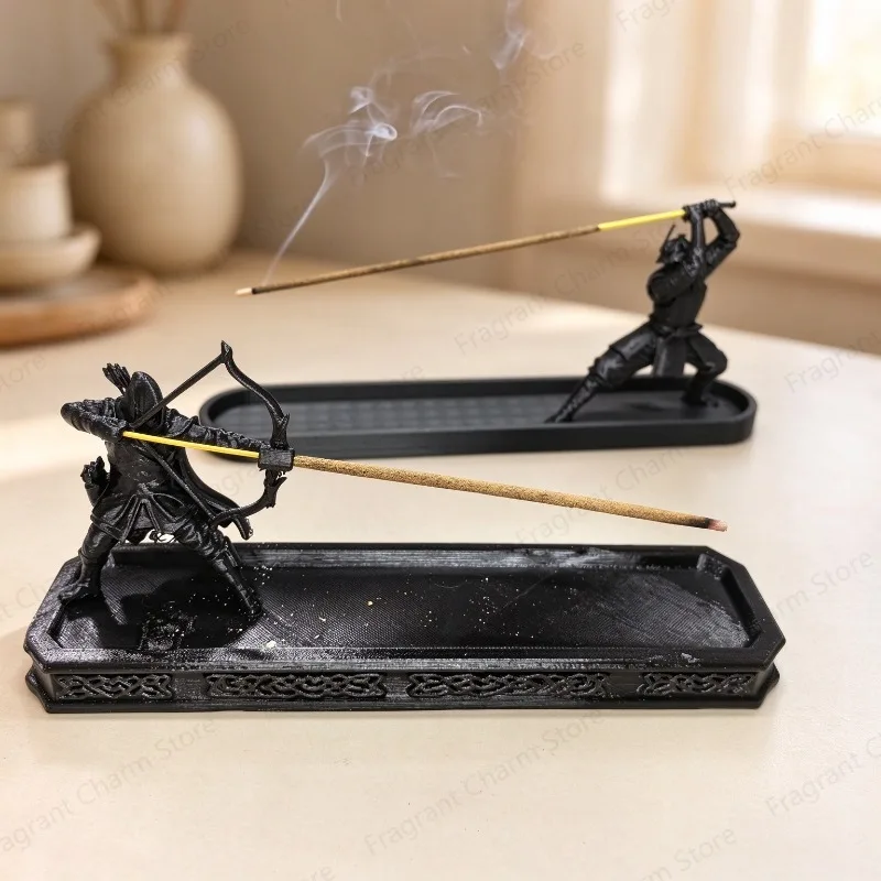 1Pcs Samurai Style Incense Burner With Ash Catcher & Storage Compartment Yoga Altar Decor 3D Printed Warrior Incense Holder