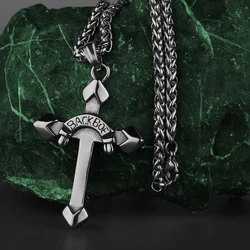 Stainless Steel Simple Cross Letter Necklace Men and Women BACKBOE Hip-hop Fashion Religious Believers Pendant Necklace Jewelry