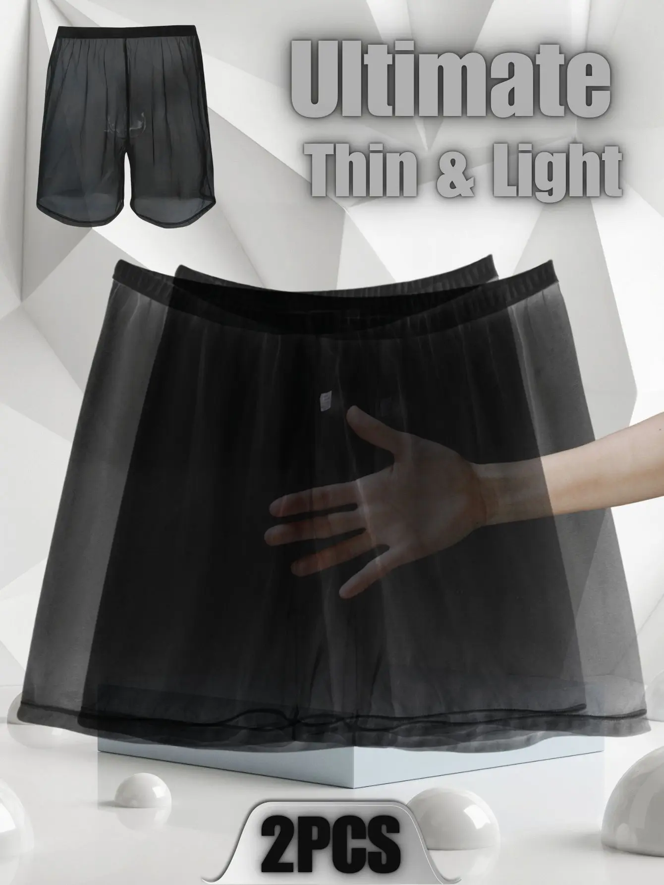 2Pcs Long Men's Sexy, Simple, Comfortable, Fashionable, Soft, Breathable, Semi Transparent, Home Sports, Loose Fit Boxing Pants