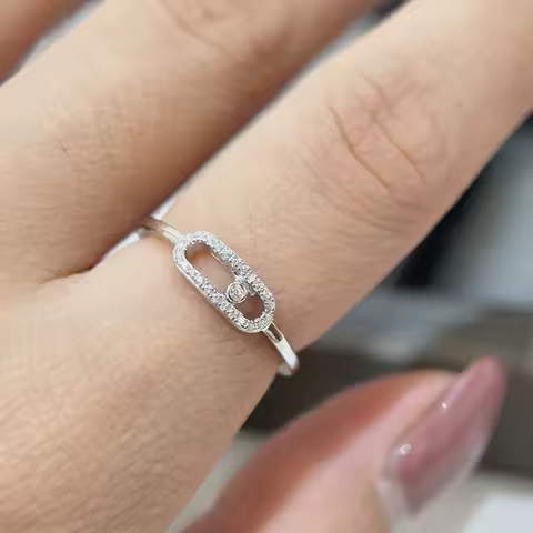 925 sterling silver 18K gold-plated classic single diamond wedding ring with moving diamonds