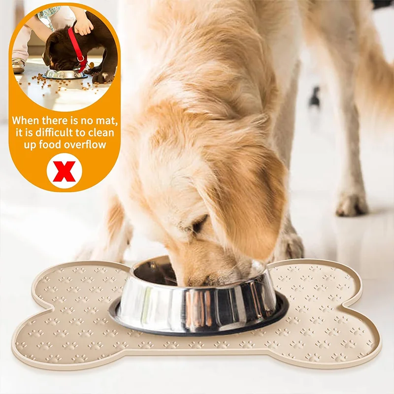 Dog Food Mat Anti-Slip Silicone Thicker Pet Placemat Waterproof Feeder Pad with Raised Edge Puppy  Feeding Mats