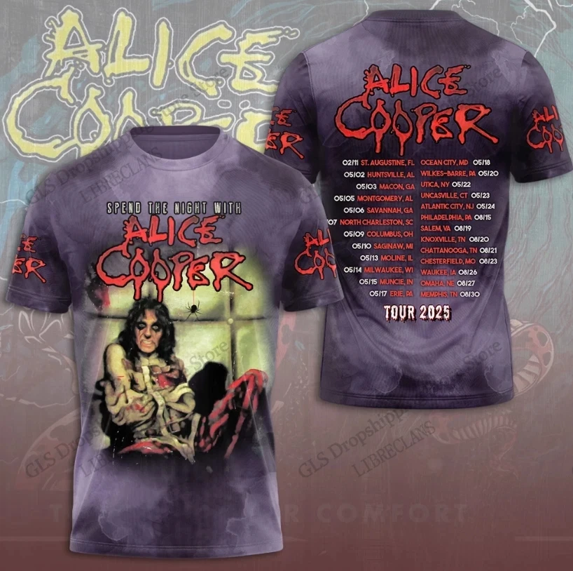 2027 Rock Band Alice Cooper Tour 3d Print T-shirt Men Women Fashion Hip Hop Short Sleeve Tops Tees Men Clothes Oversized Apparel