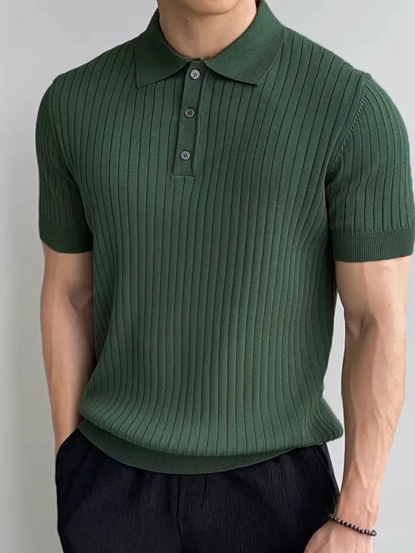 

Мужская футболка в британском стиле из ледяного шелка, трикотажная, с коротким рукавом, летняя, модная, брендовая, приталенная, стандартного кроя.