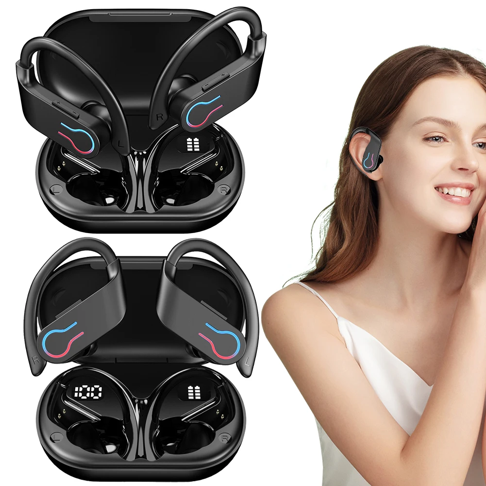 Auricolari wireless Bluetooth 5.3 Cuffie sportive con ganci Auricolari con microfono incorporato Cuffie impermeabili Auricolari per lo sport