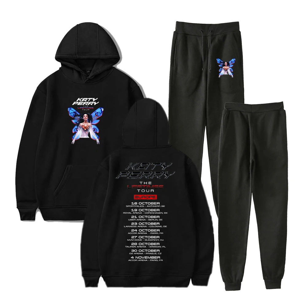 GF Katy Perry The Lifetimes Tour Europe 2025 Moletom com capuz Jogger Calças Conjuntos de duas peças Moletons + Calça de moletom Conjunto masculino fe