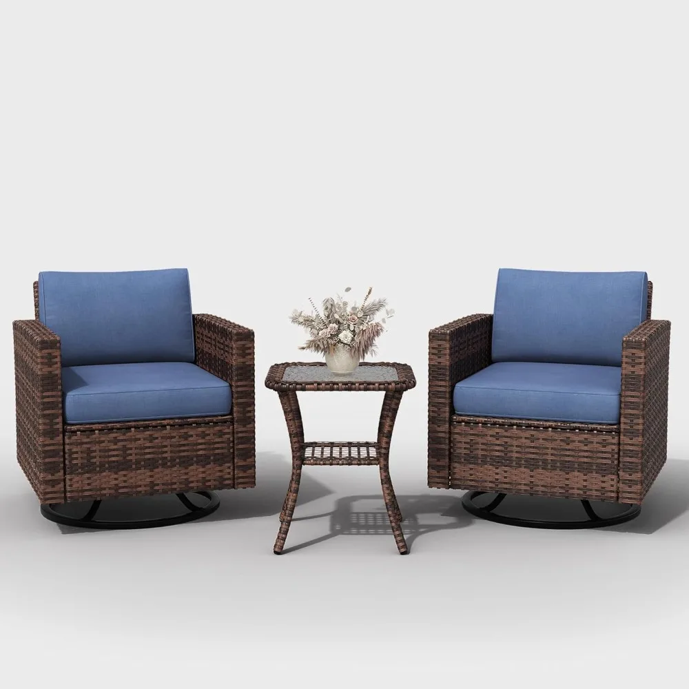 

3 Piece Patio Furniture Set, 360-Degree Swivel And Rocking Outdoor Chairs,Modern Wicker Patio Bistro Set With, Customized