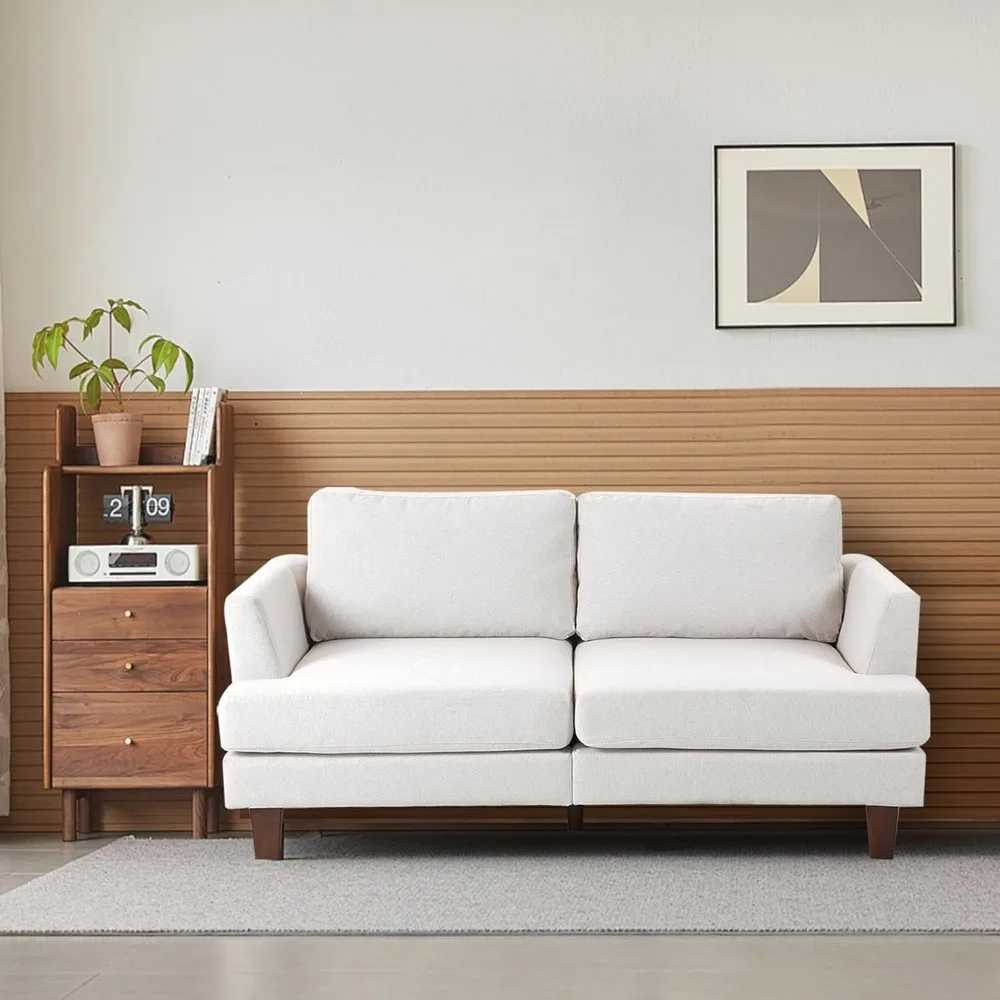 أريكة بمقعدين حديثة لمنتصف القرن، أريكة من قماش الكتان لغرفة المعيشة وغرفة النوم، مناسبة للمساحة الصغيرة #5