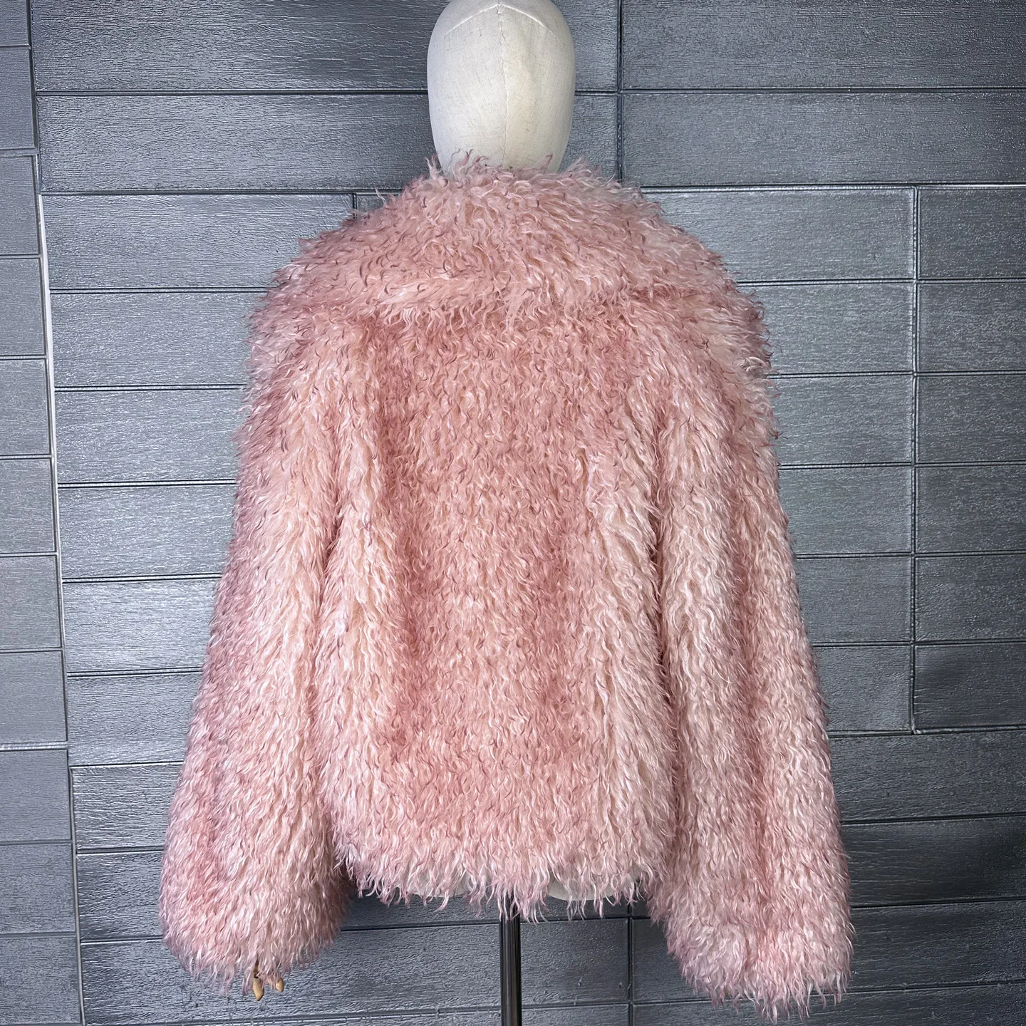 Faux Toca Sheep Wool Tie-Dye Tip Color Fuzzy Faux Fur Loose Notch Lapel Winter Women's Coat