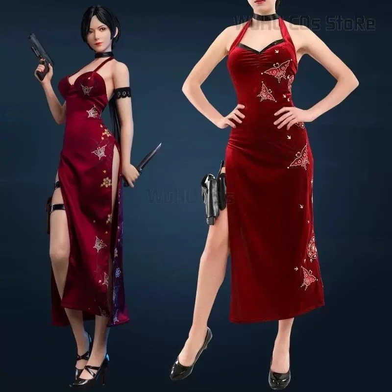 Female resident 4 Ada Wong cosplay costume evil cheongsam dress red Halloween carnival disguise suit women girls