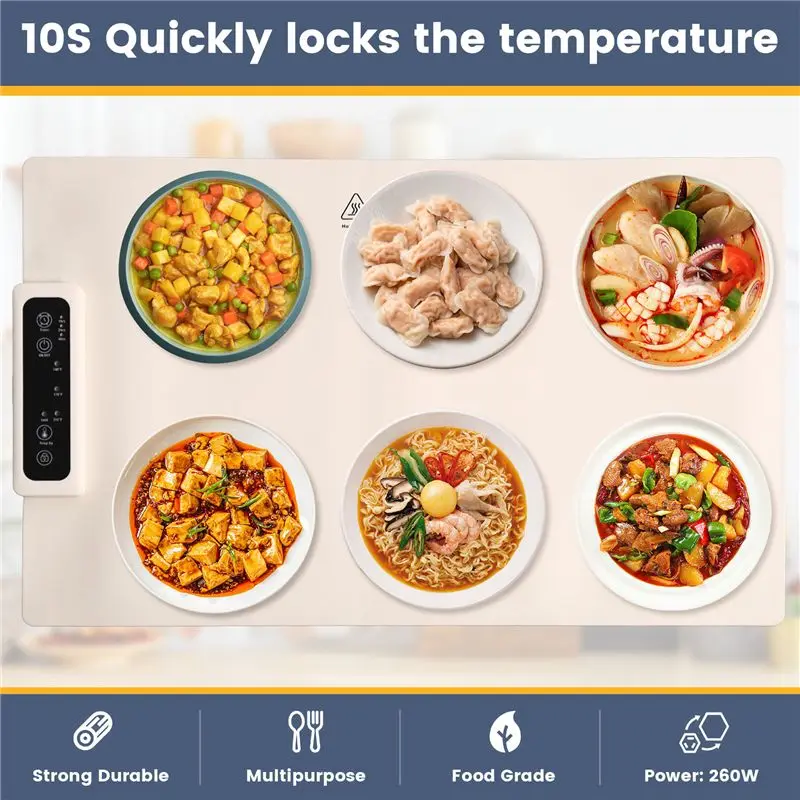 Inventory-Food Warming Tray Mat Electric Roll Up Plate Warmer To Keep Food Warm & Hot With Adjustable Heat Level Temperature US