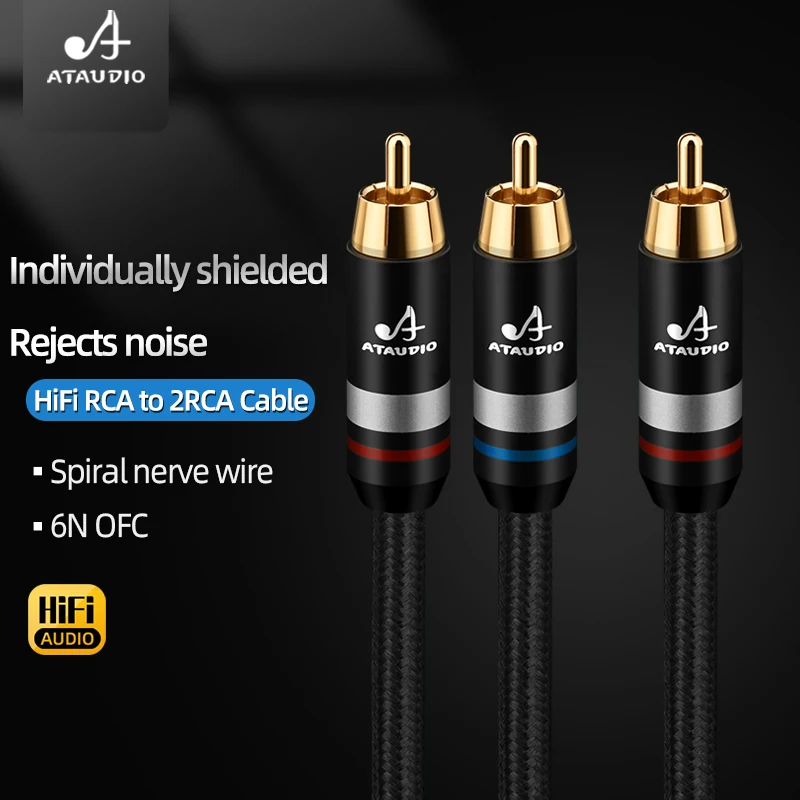 High Quality 6N OFC HiFi Stereo RCA to 2RCA Cable for Subwoofer Y Cable RCA Male to Male for Speaker Amplifier