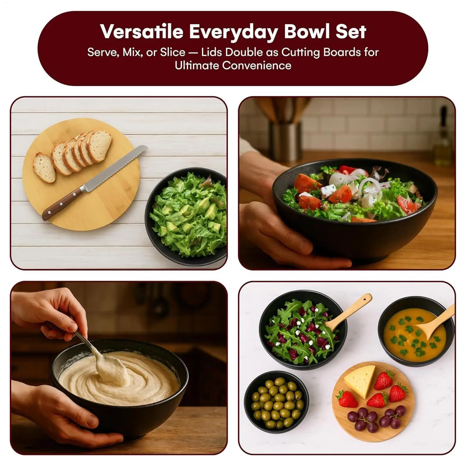 Mixing Bowls 3 Pieces Nesting Snack Bowls Nesting Food Storage Containers With Wood Lids Serving Preparing Kitchen Tools For