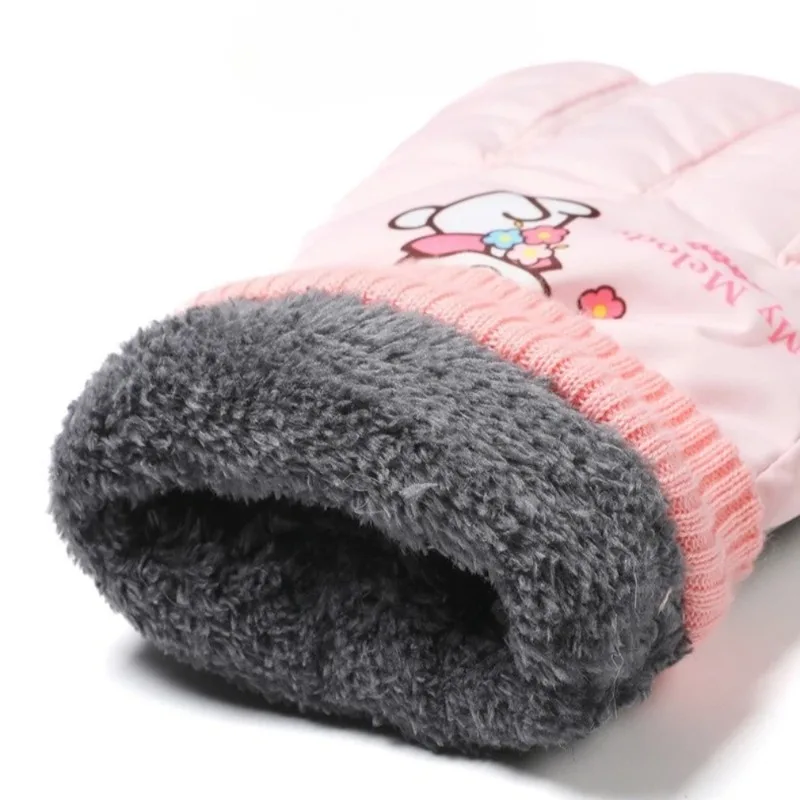 Melody Kuromi Winter Children Fleece Gloves Waterproof Outdoor Ski Warm Outdoor Cycling Gloves Windproof Cold Resistant Sanrio
