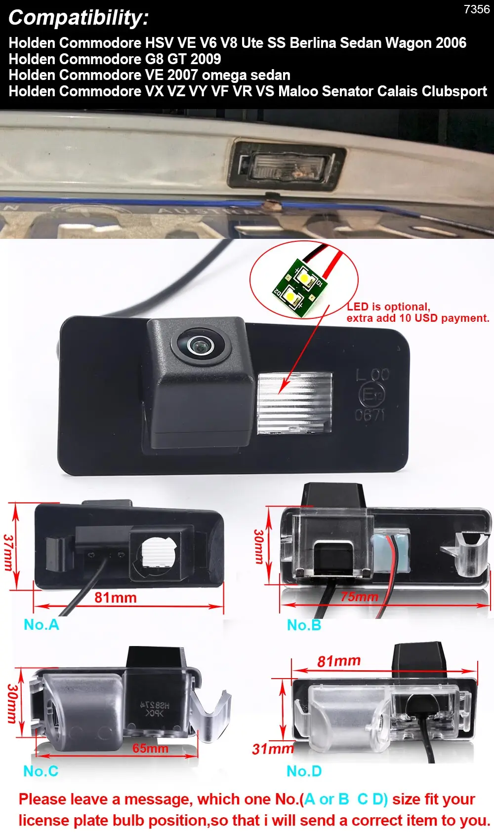 HD Car rear view Backup camera For Holden Commodore G8 GT 2009 License Plate Lights