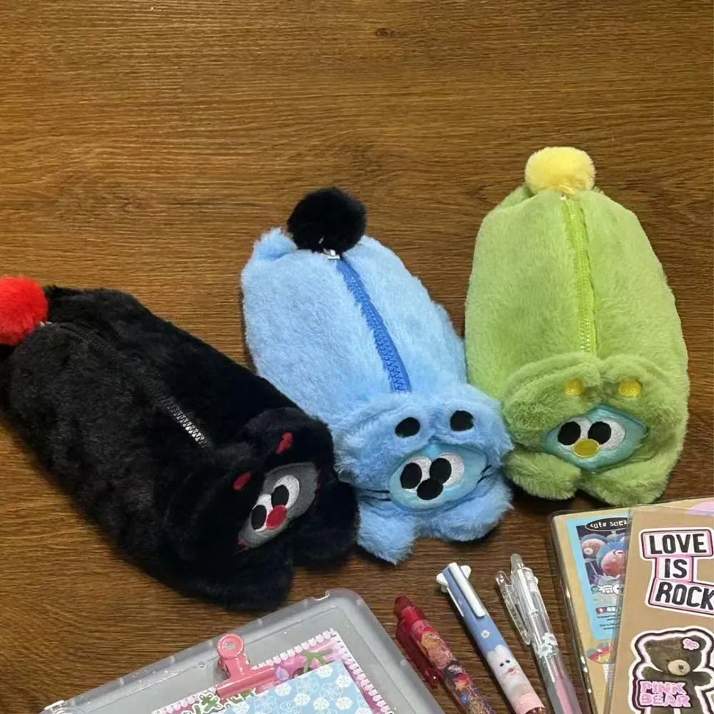 Большая вместительная плюшевая сумка для ручек с котом, плюшевая сумка для лежачего кота ярких цветов с мультяшным котом, мягкая милая плюшевая сумка для карандашей с мультяшным котом