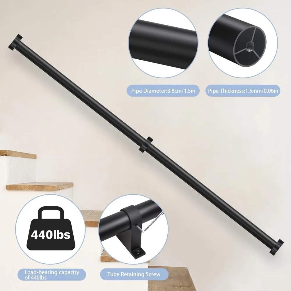 درابزين سلالم معدنية داخلية، درابزين بقطر 1.5 مثبت على الحائط للدرج، طراز صناعي، مناسب للخطوات ذات الطويلة #2