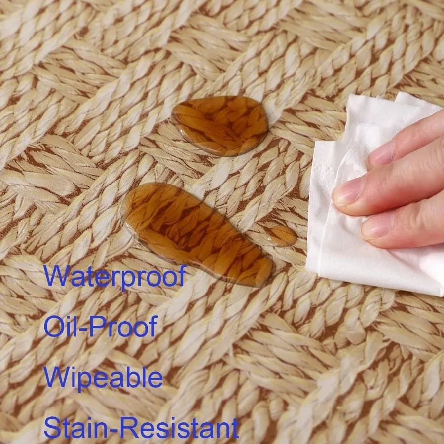 مفرش المائدة الدائري الفينيل مبطن الفانيلا مفرش المائدة مع تصميم حافة مرنة مقاوم للماء النفط مقاومة للمسح وقابلة لإعادة الاستخدام النسيج #5